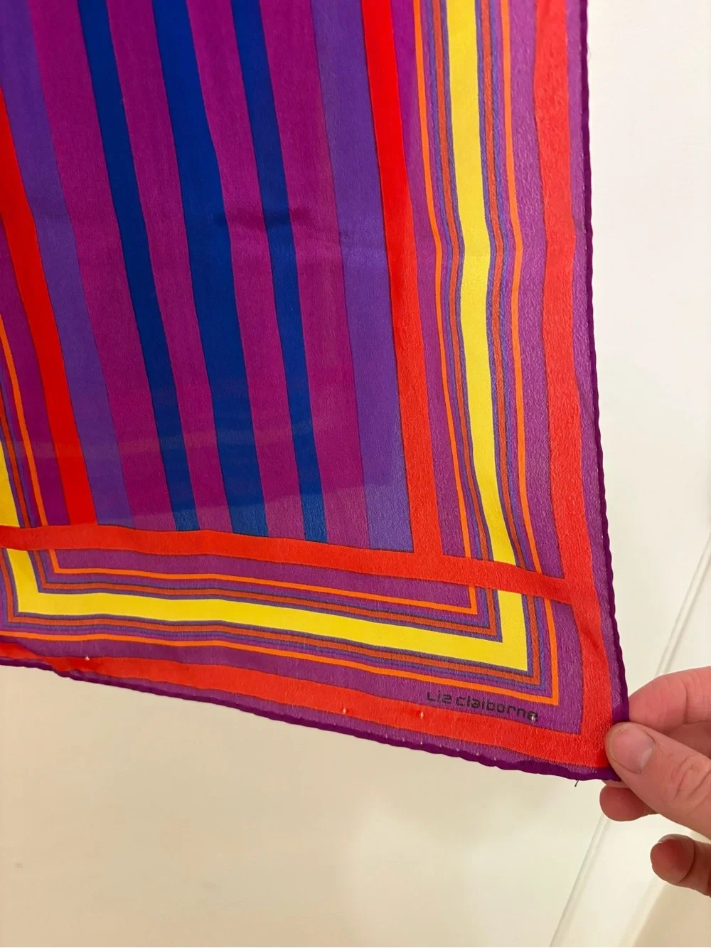 Liz Claiborne Jewel Tone Stripe Scarf Silk Vintage Oblong Long Multicolor